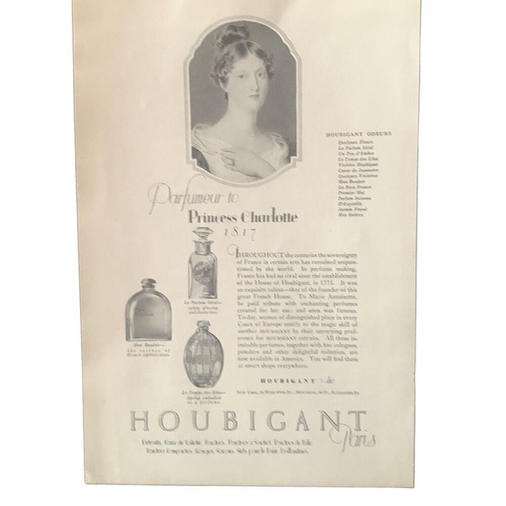 Vintage 1923 Houbigant Paris Perfume Princess Charlotte Ad Advertisement